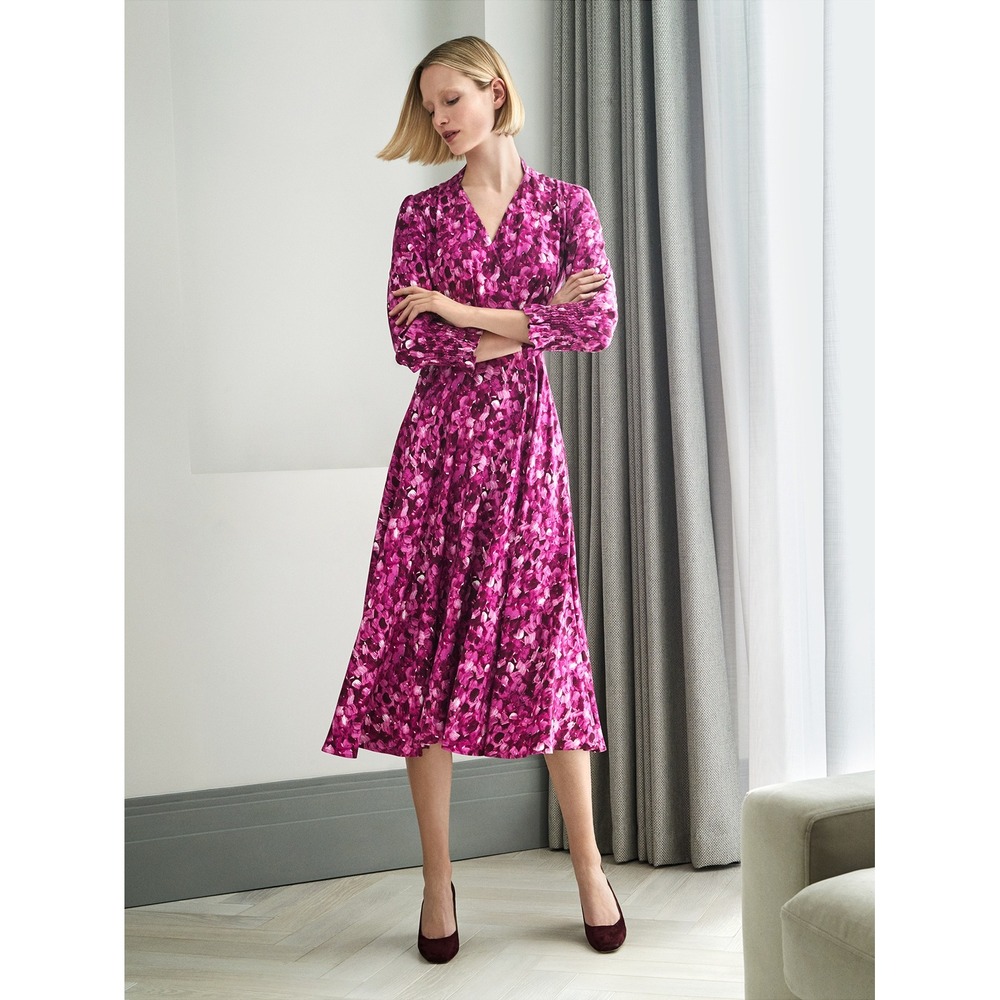 The Fold Dress size 14 Reeves‎ Midi Wrap Brushstroke Print Elegant Office Chic